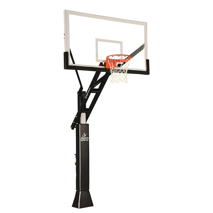 Jaypro Basketball System - Titan Adjustable Series Tempered Glass Backboard, Playground Goal, and Edge/Protector Padding