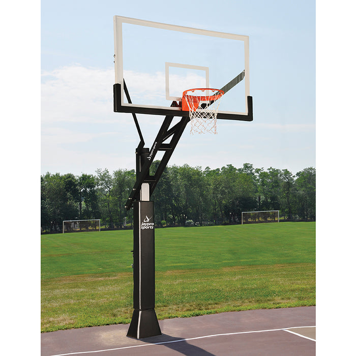 Jaypro Basketball System - Titan Adjustable Series Tempered Glass Backboard, Playground Goal, and Edge/Protector Padding