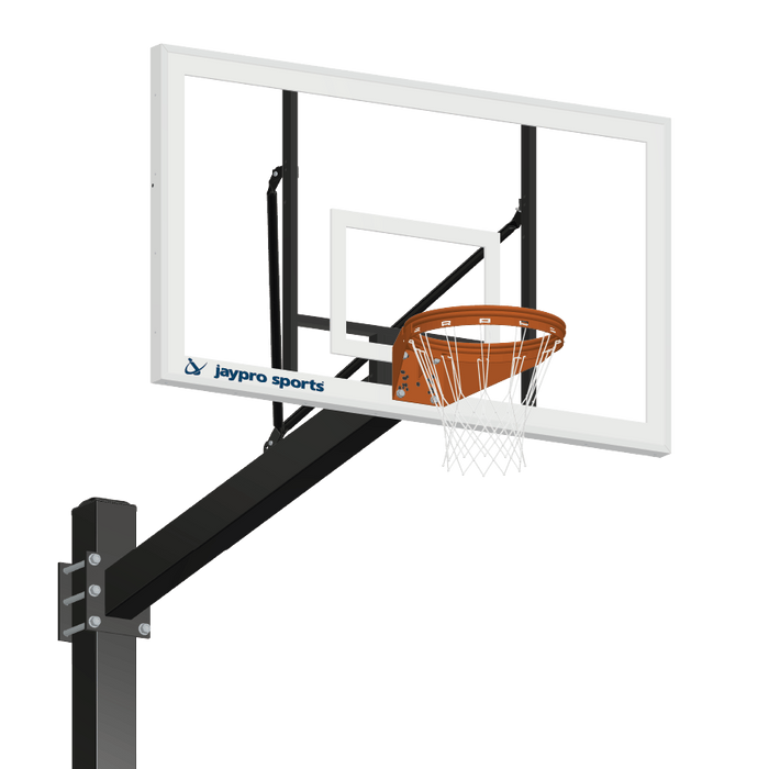 Jaypro Basketball System - Titan (Powder Coated) Black (6 in. x 6 in. Pole with 6 ft. Offset) - 72 in. Steel Backboard - Playground Breakaway Goal (Surface Mount)