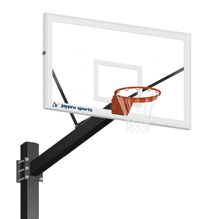 Jaypro Basketball System - Titan (Powder Coated) Black (6 in. x 6 in. Pole with 6 ft. Offset) - 72 in. Glass Backboard - Flex Rim Goal