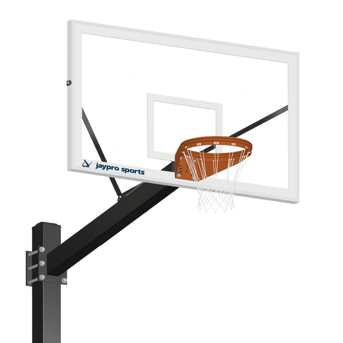 Jaypro Basketball System - Titan (Powder Coated) Black (6 in. x 6 in. Pole with 6 ft. Offset) - 72 in. Glass Backboard - Playground Goal