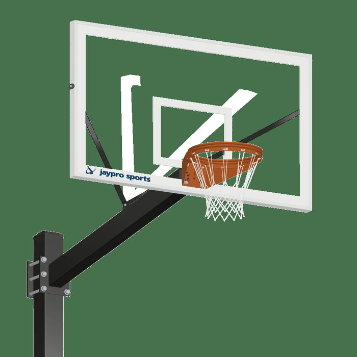 Jaypro Basketball System - Titan (Powder Coated) Black (6 in. x 6 in. Pole with 6 ft. Offset) - 72 in. Glass Backboard - Playground Goal (Surface Mount)