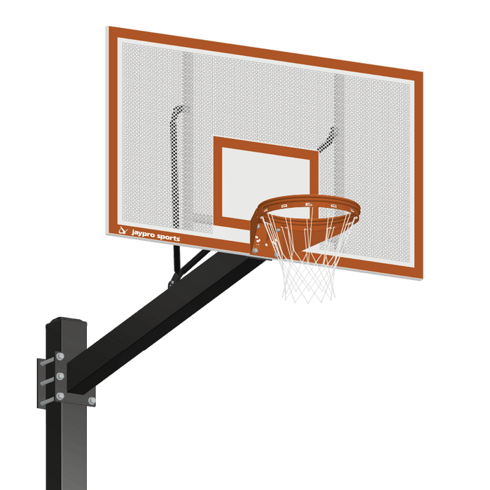 Jaypro Basketball System - Titan (Powder Coated) Black (6 in. x 6 in. Pole with 6 ft. Offset) - 72 in. Perforated Steel Backboard - Playground Goal