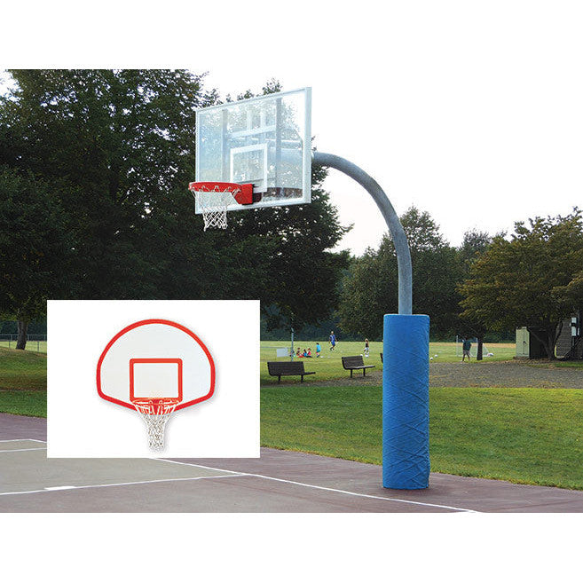 Jaypro Basketball System - Gooseneck with Hoop Rejuvenator - (4-1/2 in. Pole with 48 in. Offset) Backboard, Playground Breakaway Goal