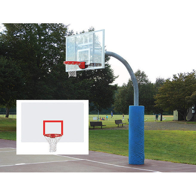 Jaypro Basketball System - Gooseneck with Hoop Rejuvenator - (4-1/2 in. Pole with 48 in. Offset) - 72 in. Steel Backboard, Playground Breakaway Goal